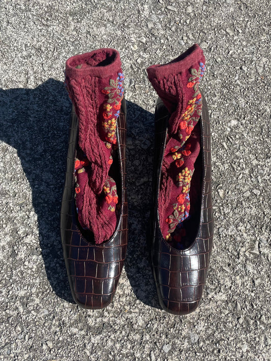 Strawberry Garden Socks - Burgundy