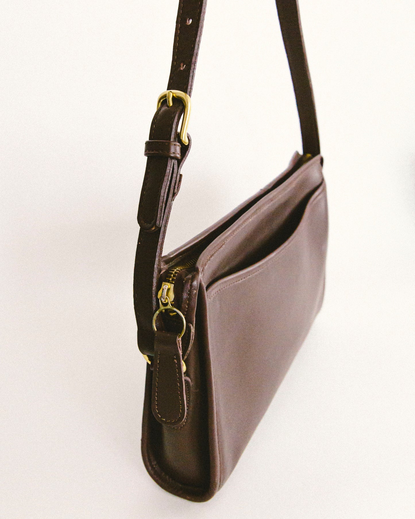 Coffee Leather Shoulder Bag