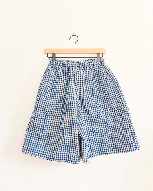 Blue Houndstooth Knit Shorts