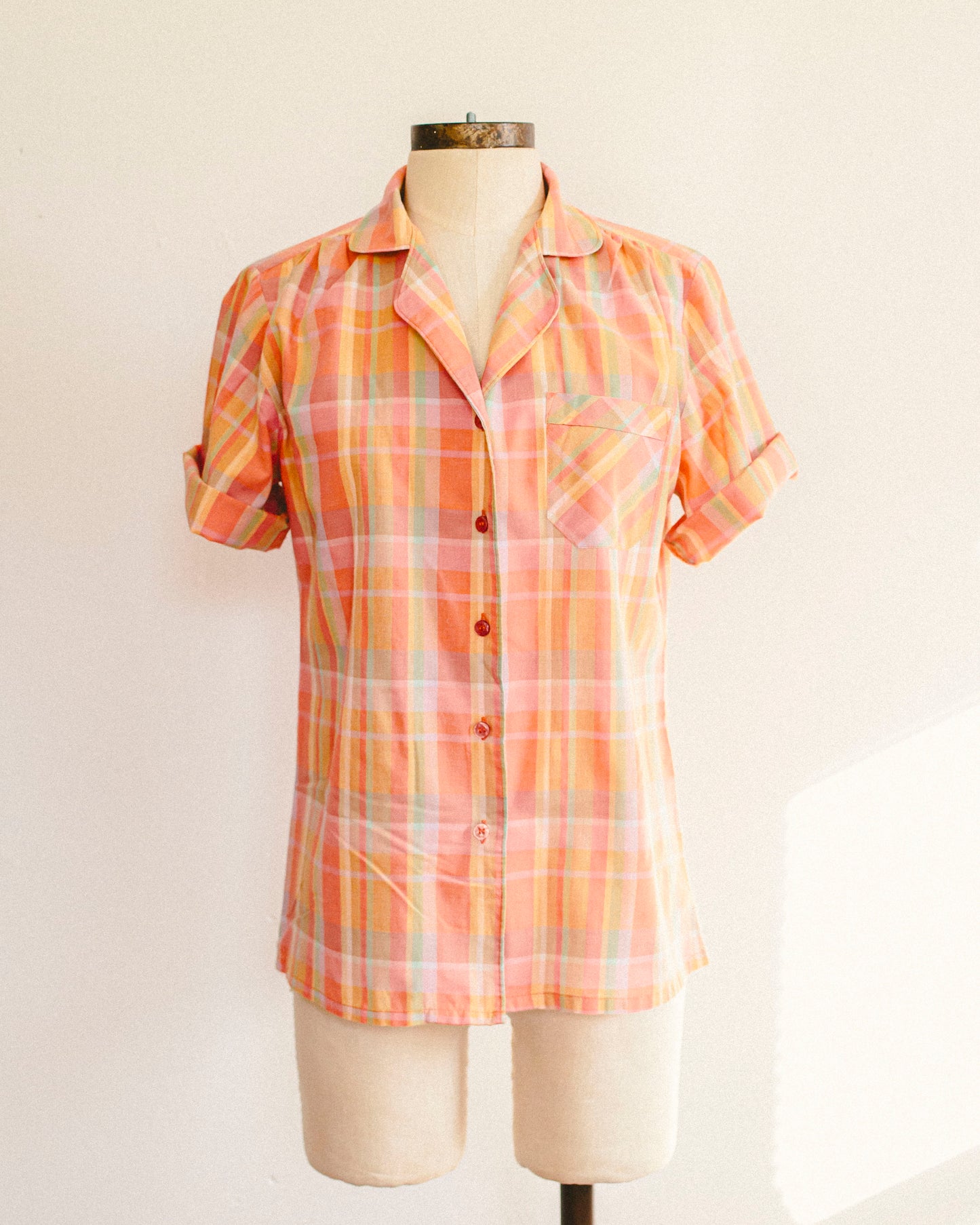 Tangerine Plaid Button Up