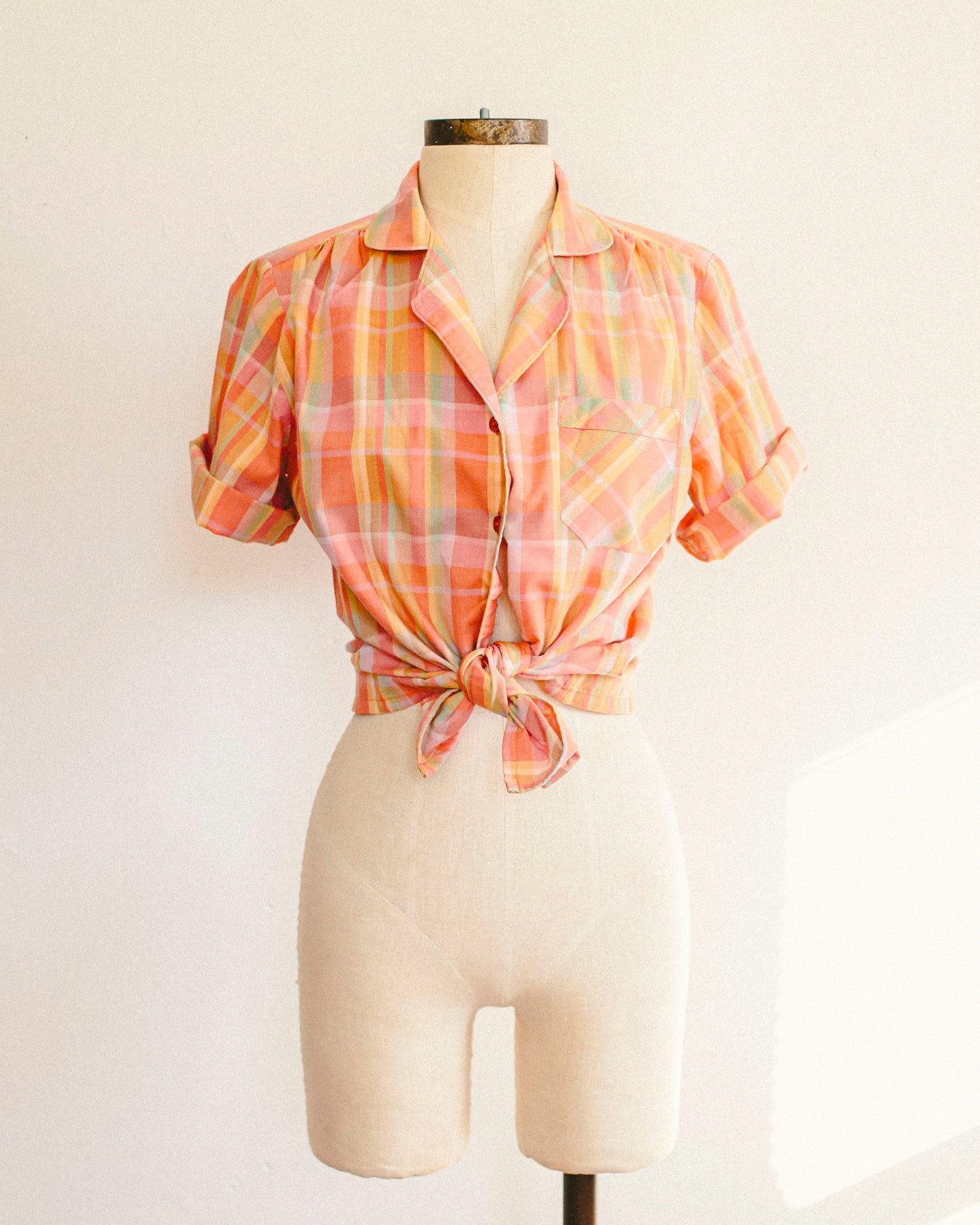 Tangerine Plaid Button Up